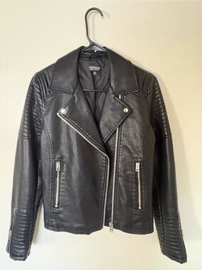 Topshop Black Faux LeatherMoto Biker Rockabilly Jacket Vintage Style